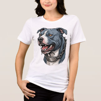Camiseta Feroz Pit Bull Cinza Azul com Colar de Cadeia com 