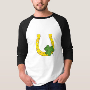 Camiseta Ferradura de Ouro Sortudo com Shamrock em Branco