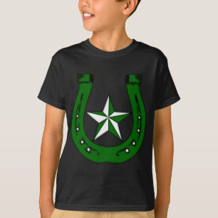 Camiseta ferradura de sorte. estrelas verdes.