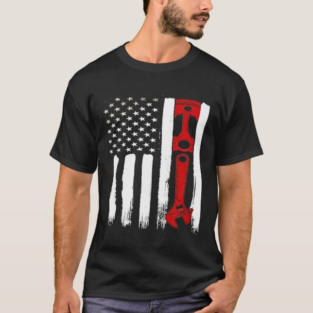 Camiseta Ferramentas de Bandeira Americana Patriótica Mecân (Frente)