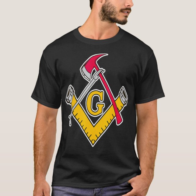 Camiseta Ferramentas de Bombeiro Mens Masonic (Frente)