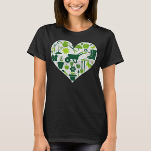 Camiseta Ferramentas de jardinagem em forma de coração para