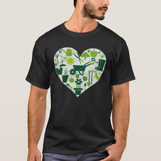Camiseta Ferramentas de jardinagem em forma de coração para (Frente)