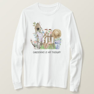 Camiseta Ferramentas de Jardinagem Floral de Aquarela e Cit
