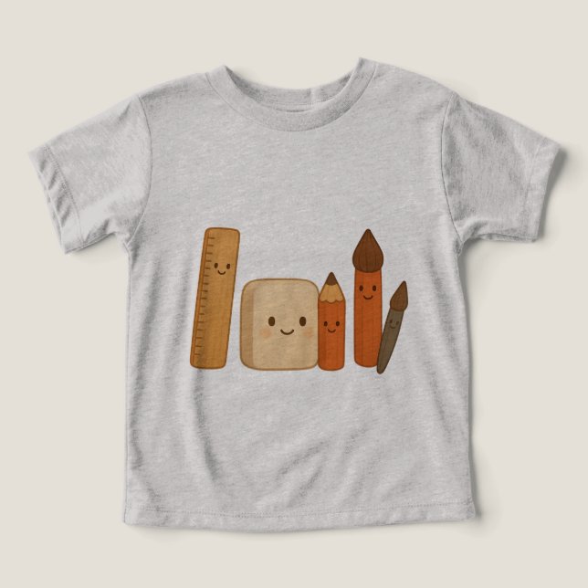 Camiseta Ferramentas escolares adoráveis - Transparente e b (Design frontal)