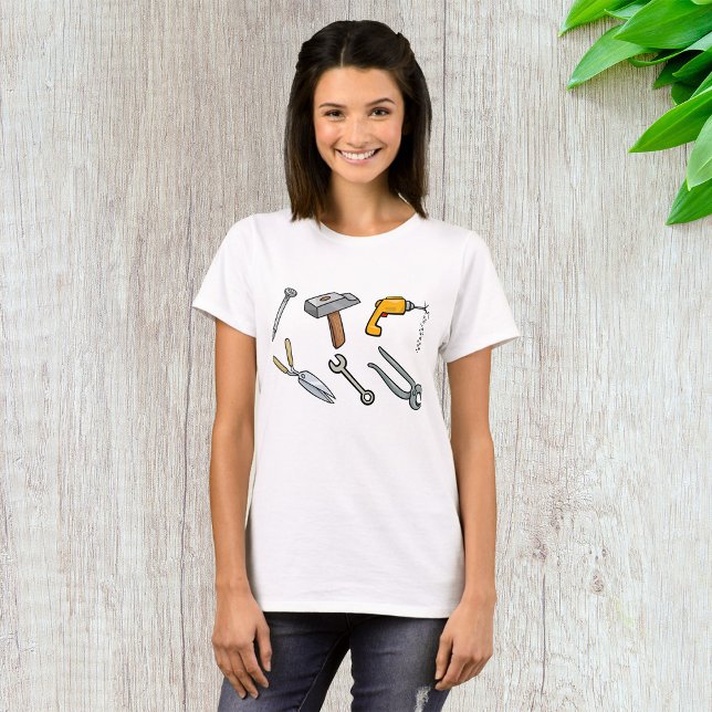 Camiseta Ferramentas manuais Martelo Furadeira Prego e Chav (Criador carregado)