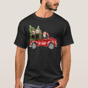 Camiseta Ferret Andando Caminhão Vermelho Merry Christmas 