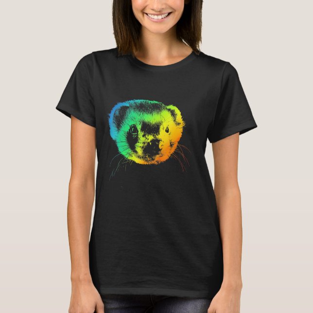Camiseta Ferret Colorido Rainbow Retro (Frente)