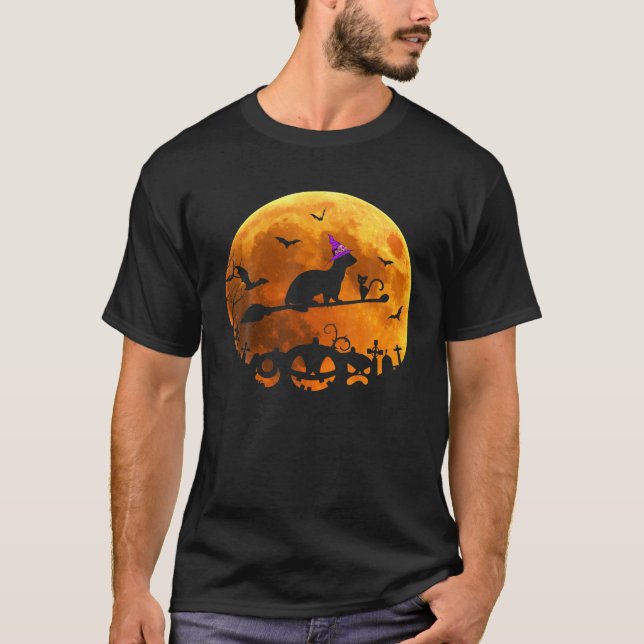 Camiseta Ferret Costume Witume Andando Vassoura Lua Hallowe (Frente)