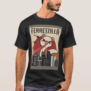 Camiseta Ferret Monster Ferretzilla Ataca o Japão Skyline