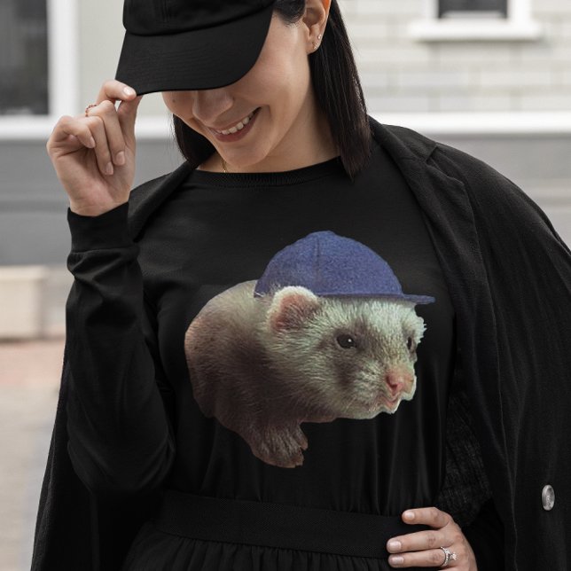 Camiseta Ferret Vestindo o diafragma (Ferret Wearing Hat Women's Long Sleeve T-Shirt)