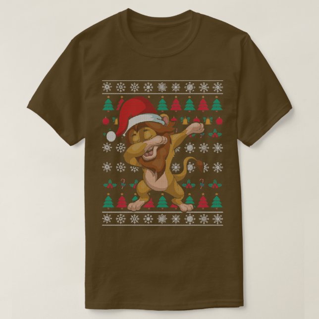 Camiseta Feseset Animal Santa Claus Lion Ugly Christmas (Frente do Design)