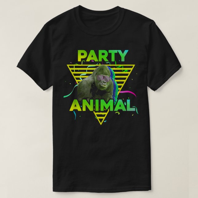 Camiseta FESTA ANIMAL Engraçado Gorila Garota Criança Nasci (Frente do Design)