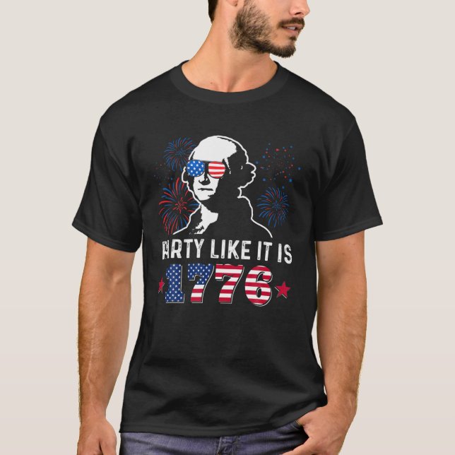 Camiseta Festa Como É 1776 4 De Julho George Washington (Frente)