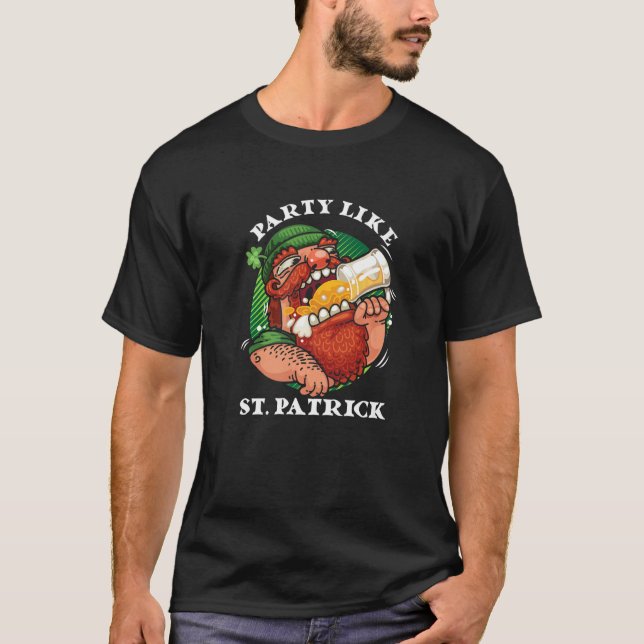 Camiseta Festa Como Ruas, Patrick Funny Irish Bebendo Beer (Frente)