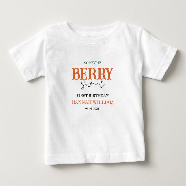 Camiseta Festa de 1º Aniversário Berry Sweet Morango (Frente)