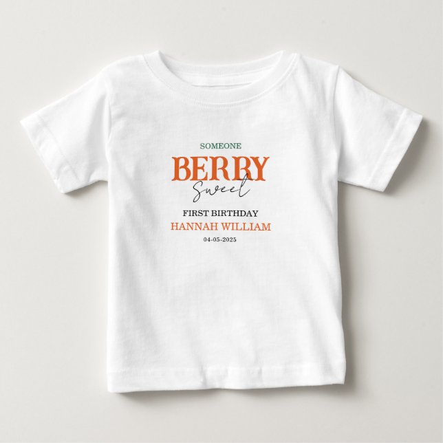 Camiseta Festa de 1º Aniversário Berry Sweet Strawberry (Frente)
