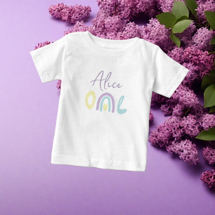 Camiseta Festa de 1º aniversário com arco-íris lilás pastel