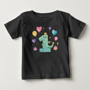 Camiseta Festa de 1º Aniversário do Bebê Dragão para Menino
