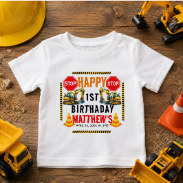 Camiseta Festa de 1º Aniversário do Caminhão de Construção