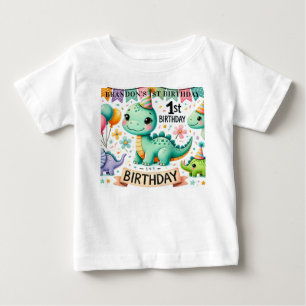 Camiseta Festa de 1º Aniversário do Dinossauro Dino