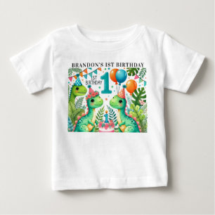 Camiseta Festa de 1º Aniversário do Dinossauro Dino