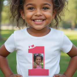 Camiseta Festa de 1º Aniversário Meninas Rosa Uma Foto