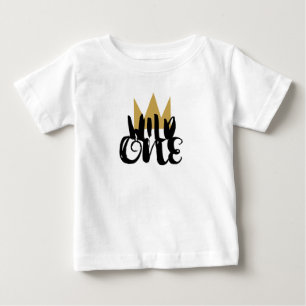 Camiseta Festa de 1º Aniversário Rei Selvagem Coroa Dourada