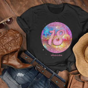 Camiseta Festa de 18 Anos Dourado Rosa Brilho Bola de Disco