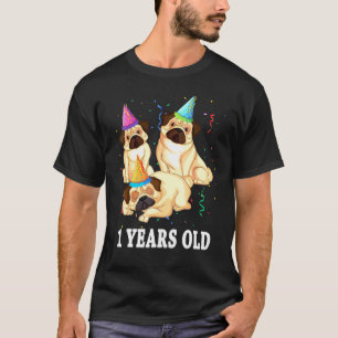 Camiseta Festa de 1 Ano de Pug de Aniversário Criança de 1º