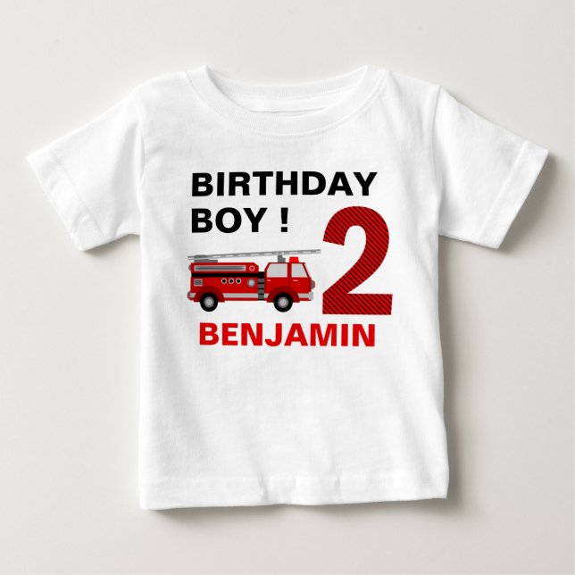 Camiseta Festa de 2 anos com tema de Caminhão de Bombeiros (Frente)