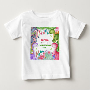 Camiseta Festa de 2 anos de Dinossauro Menina Fofa