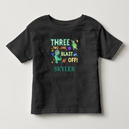 Camiseta Festa de 3º Aniversário Dinossauro Espaço 3 2 1 De