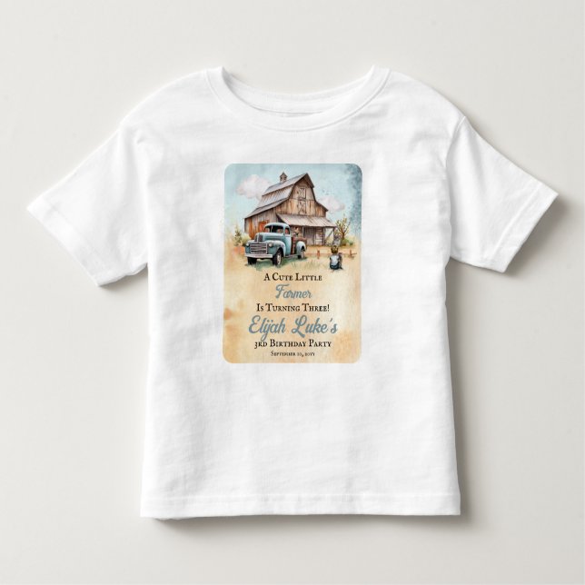 Camiseta Festa de 3 Anos de um Fazendeirinho Fofo (Frente)