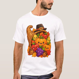Camiseta Festa de Ação de Graças Kawaii Adorável Colheita