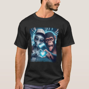 Camiseta Festa de Amor Bigfoot Sasquatch Alien Coração Mão