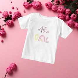 Camiseta Festa de aniversário arco-íris amarelo rosa pastel