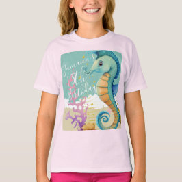 Camiseta Festa de Aniversário Cavalo-Marinho Aquarela Ocean