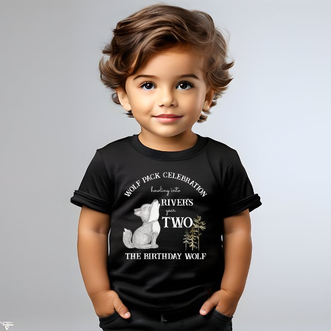Camiseta Festa de aniversário com tema de lobo pequeno impr (Howling two Little wolf themed birthday party printed toddler t-shirt birthday wolf shirt)