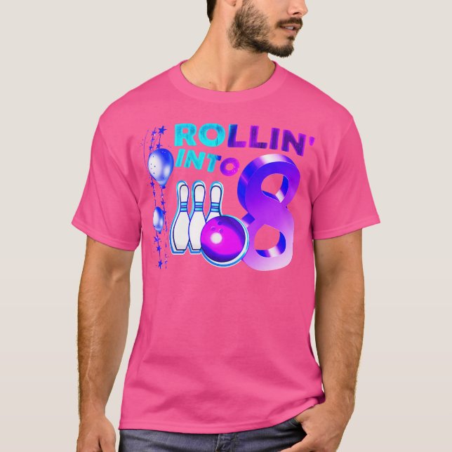 Camiseta Festa de aniversário Da boliche 8º Rollin Para 8 A (Frente)