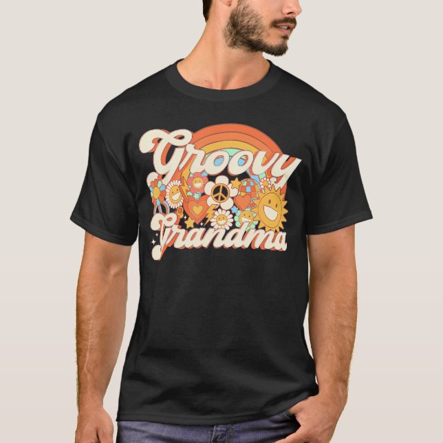Camiseta Festa de aniversário da família Groovy vovó 70S (Frente)