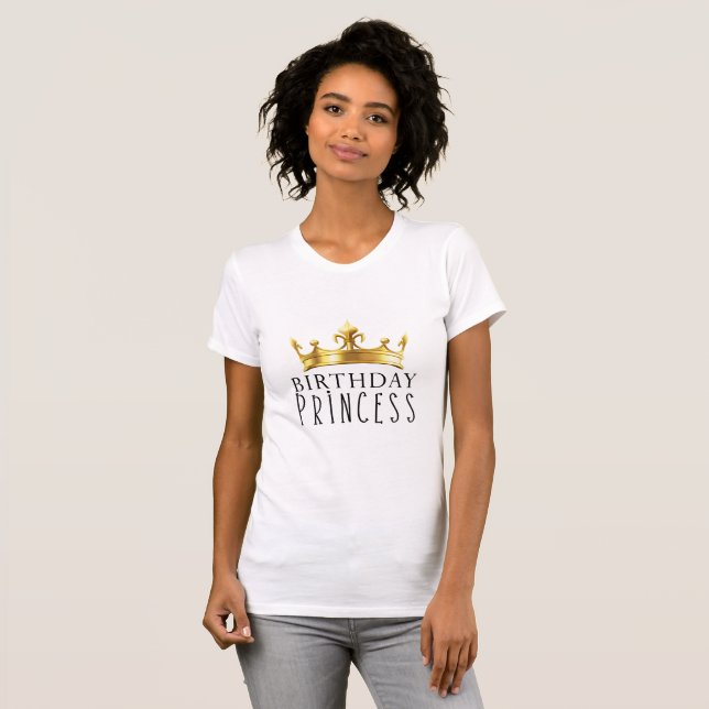 Camiseta Festa de Aniversário da Princesa Coroa Dourada Rea (Frente Completa)