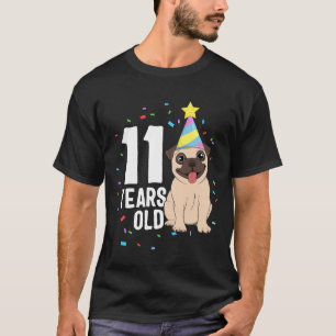 Camiseta Festa de Aniversário de 11 Anos Pug Amante do Cão