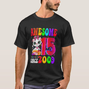 Camiseta Festa de Aniversário de 15 Anos Menina Gato Fofo 1