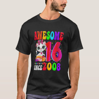 Camiseta Festa de Aniversário de 16 Anos Menina Gato fofo 1