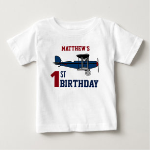 Camiseta Festa de Aniversário de 1 Ano Avião Azul Vintage