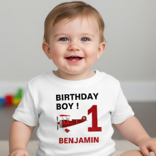 Camiseta Festa de Aniversário de 1 Ano Avião Retrô Vermelho