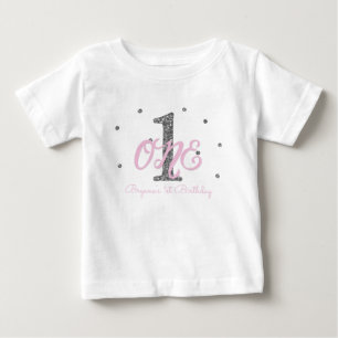 Camiseta Festa de Aniversário de 1 ano das Meninas Rosa e P