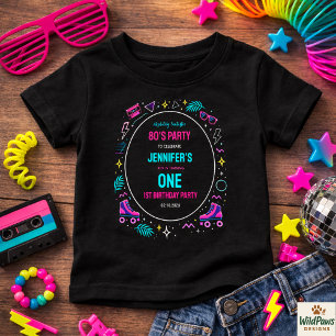 Camiseta Festa de Aniversário de 1 Ano Modern Retro Neon 80