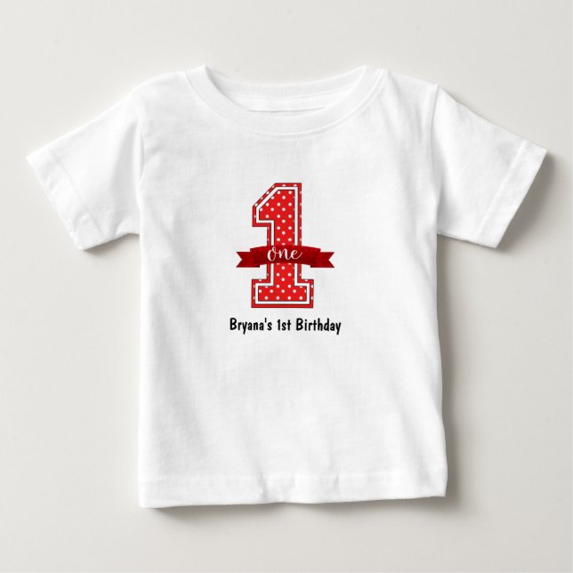 Camiseta Festa de Aniversário de 1 Um 1º Ano com Bolinhas V (Frente)